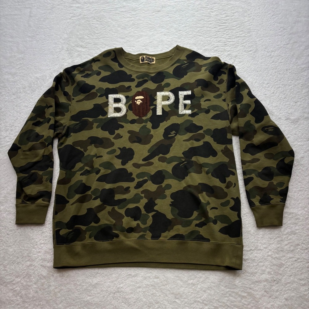 A Bathing Ape BAPE 1st Camo Green Crewneck M Sweatshirt 001SWD802504X